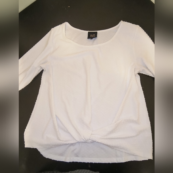 Anthropologie W5 Twist Front Ivory Swiss-Dot 3/4 Sleeve Knit Top Size XL - Picture 7 of 12